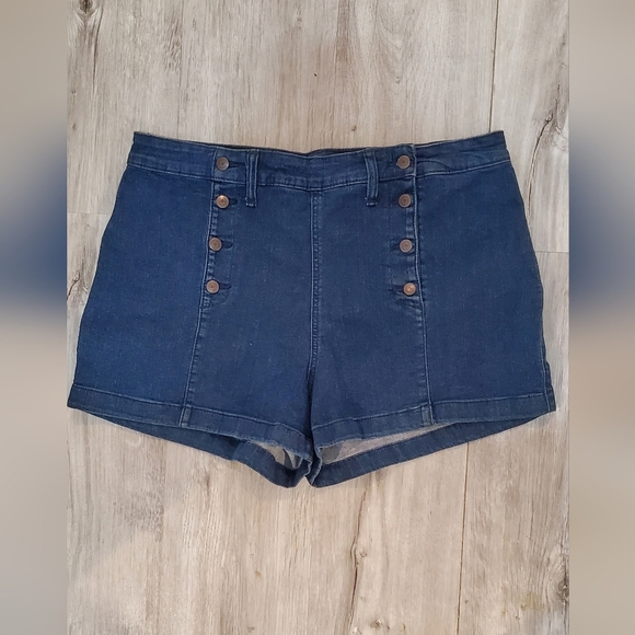 💚5/$25 NOBO Women's Blue High Rise Sailor Button Denim Shorty Shorts Size 19 - Picture 1 of 7